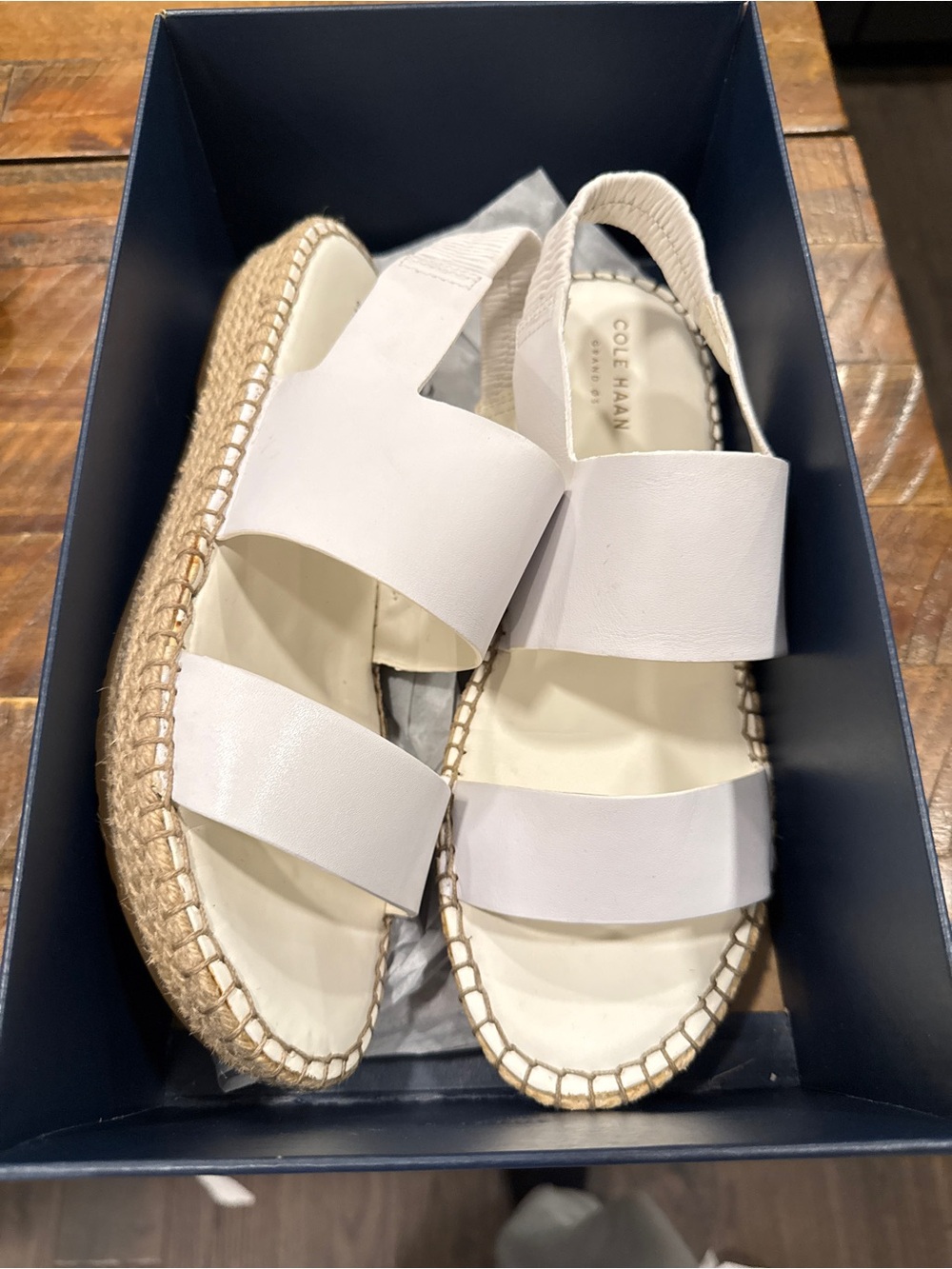 Cole Haan White Leather Espadrille Slingback Sandals